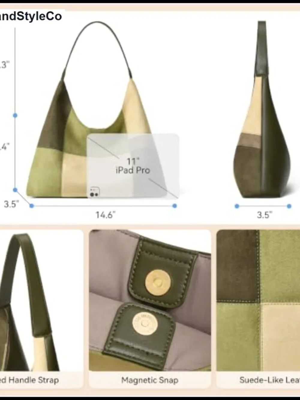 Faux Suede Hobo Bag Slouchy Patchwork Shoulder Handbag Purse